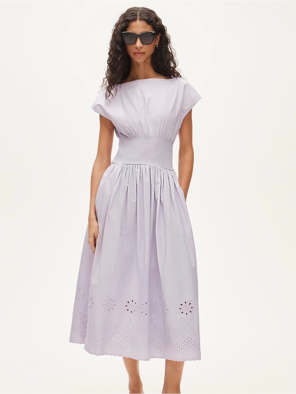 J Crew Lilac Eyelet Midi Dress with Smocked Waist NWT